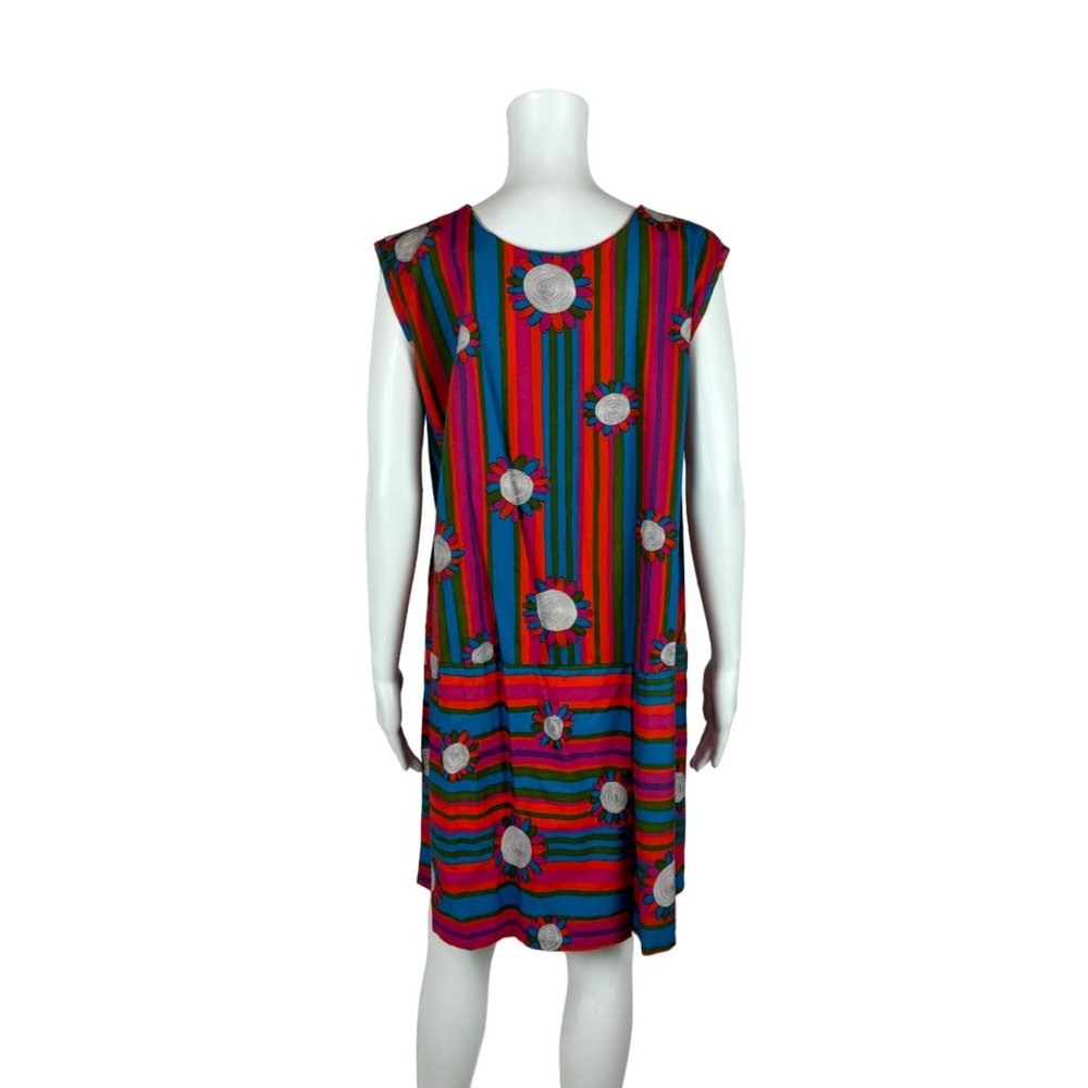 Vintage 60s Striped Romper Women's 1X Colorful Sleeveless Floral Zip Up Playsuit - Picture 10 of 11